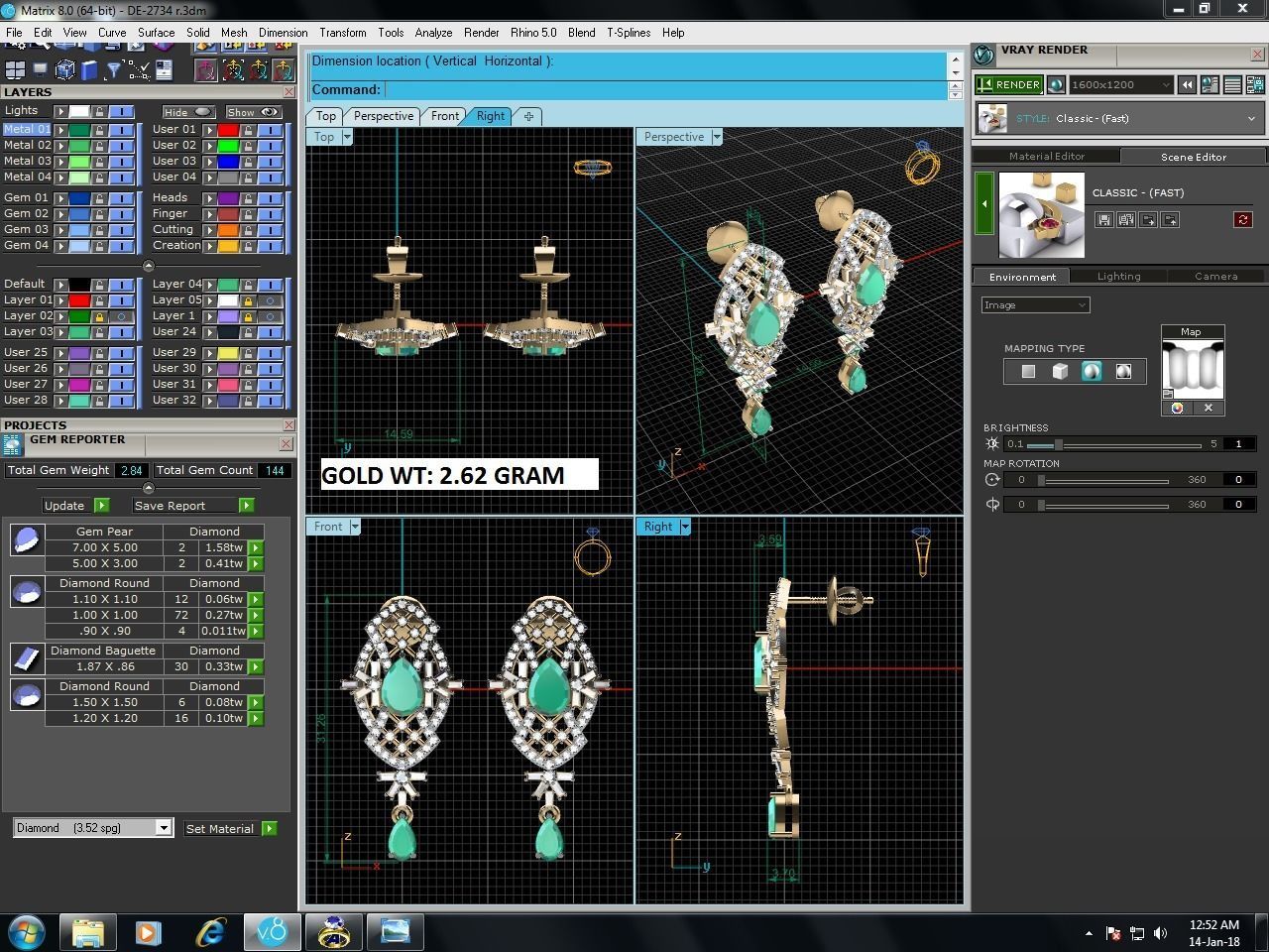 Earrings-2734 emerald and diamond earring 3D print model_7