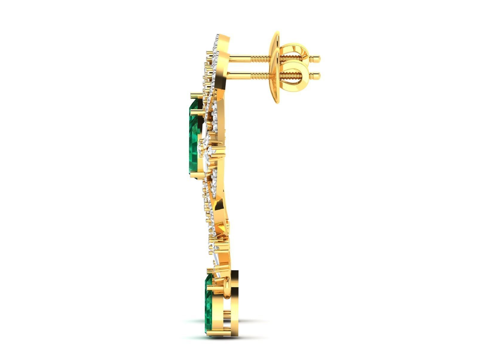Earrings-2734 emerald and diamond earring 3D print model_4