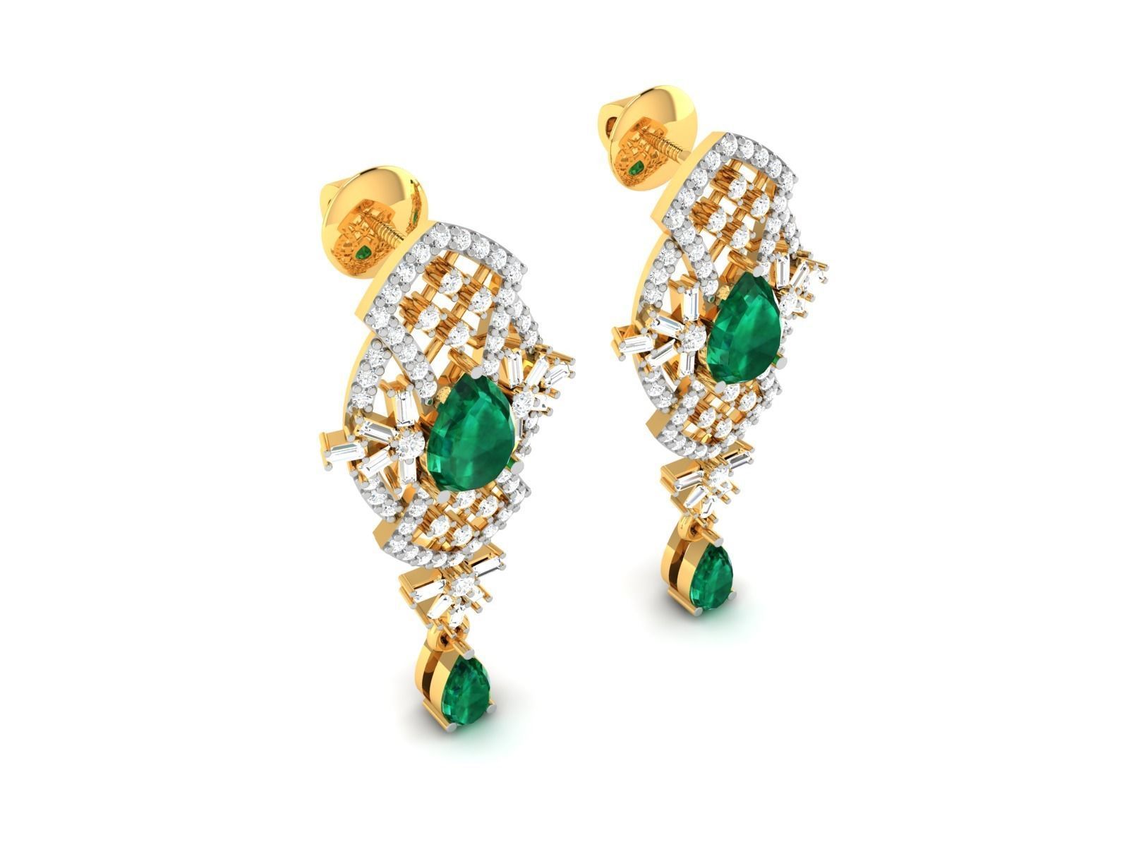 Earrings-2734 emerald and diamond earring 3D print model_1