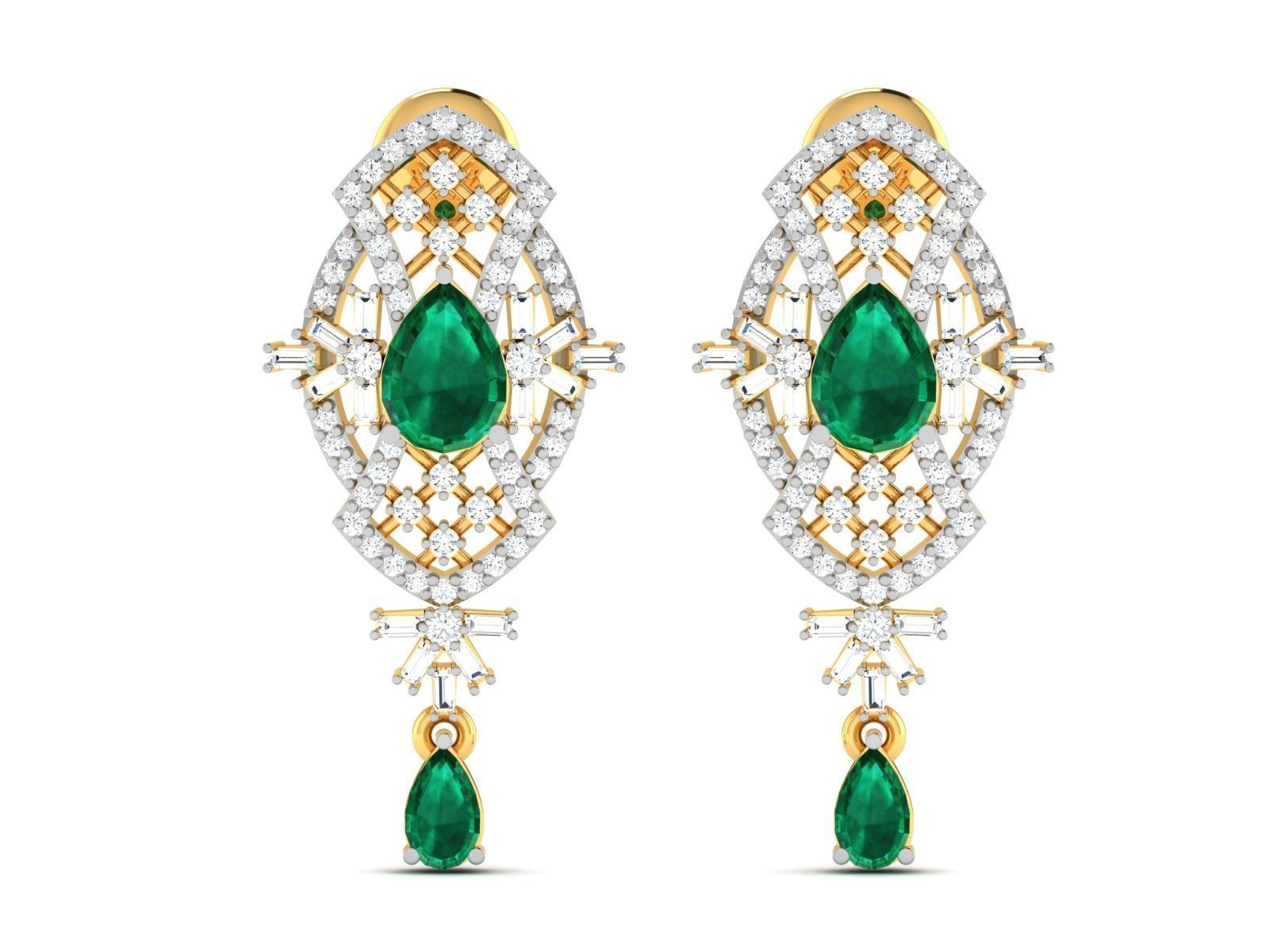 Earrings-2734 emerald and diamond earring 3D print model_3