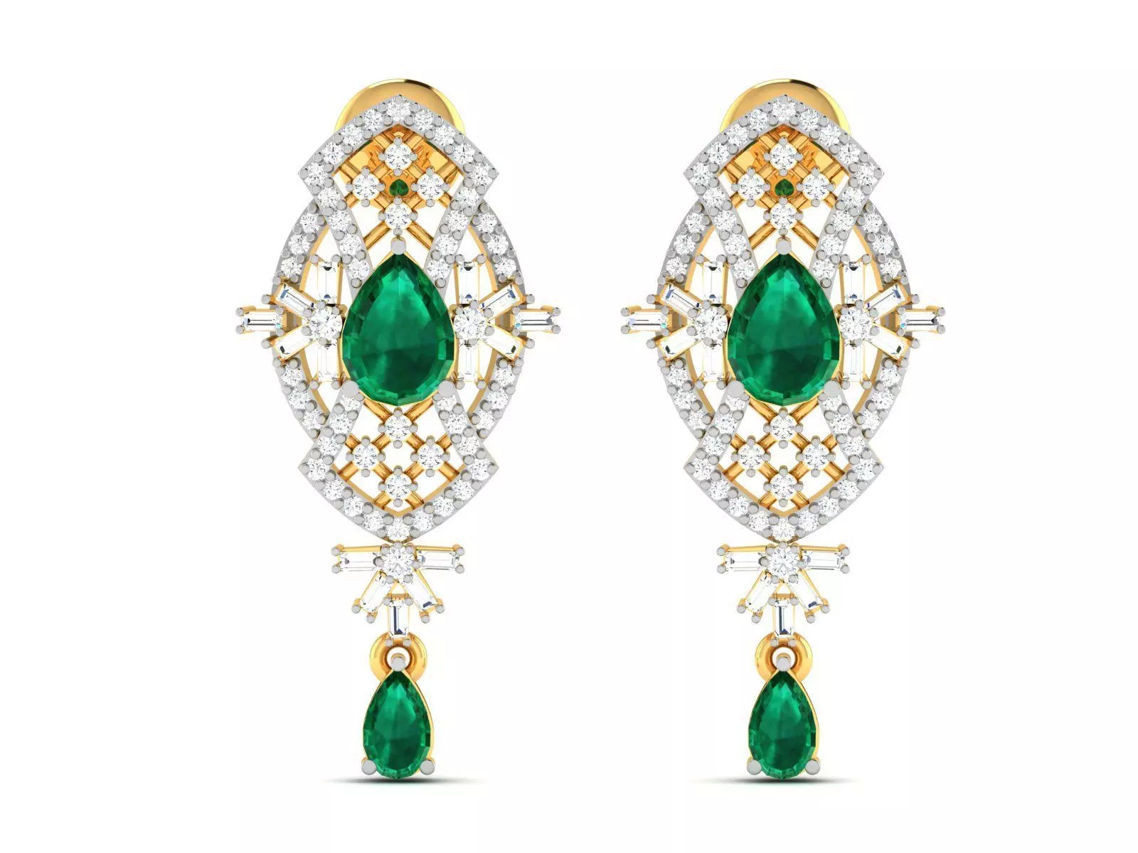 Earrings-2734 emerald and diamond earring 3D print model_0