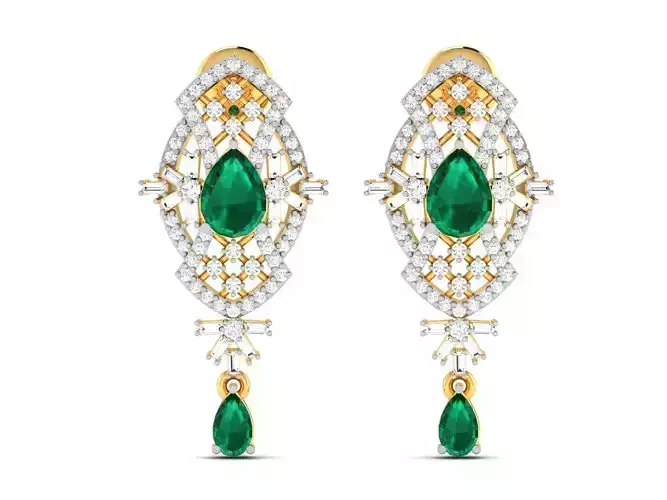Earrings-2734 emerald and diamond earring 3D print model