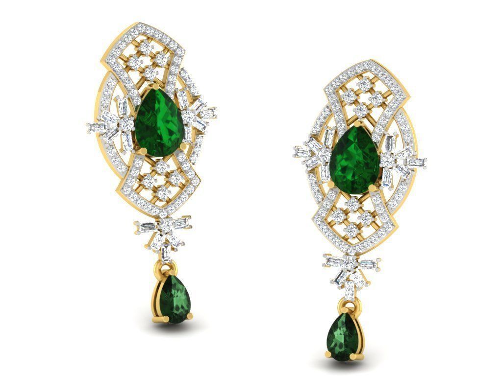 Earrings-2734 emerald and diamond earring 3D print model_6