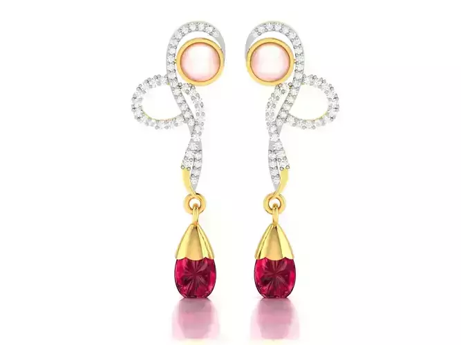 Earrings-2732 pair of earrings with ruby and diamonds 3D print model