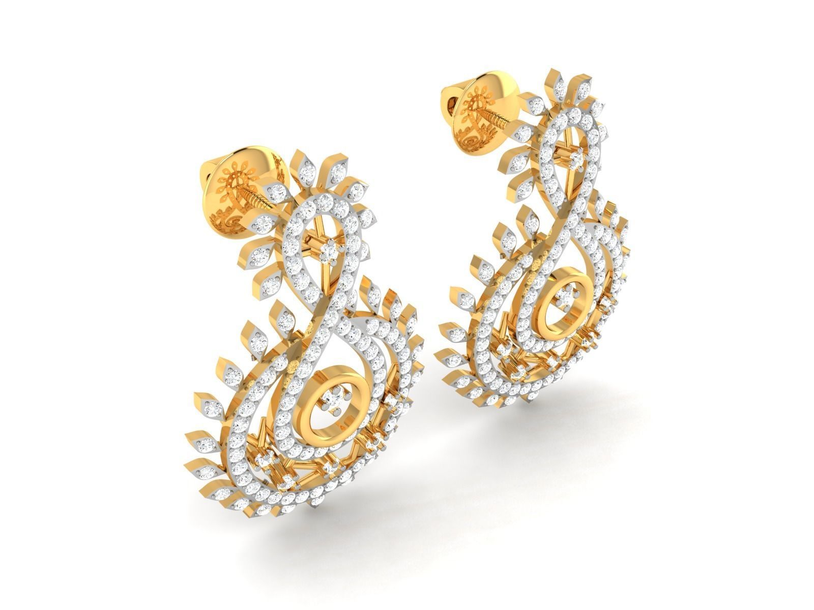 Earrings-2730 gold earring with diamonds 3D print model_1