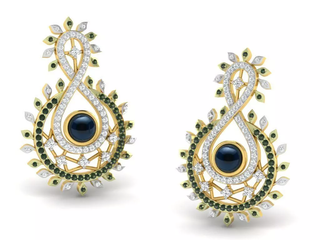 Earrings-2730 gold earring with diamonds 3D print model_0