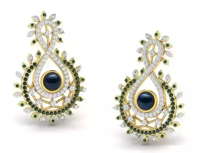 Earrings-2730 gold earring with diamonds 3D print model