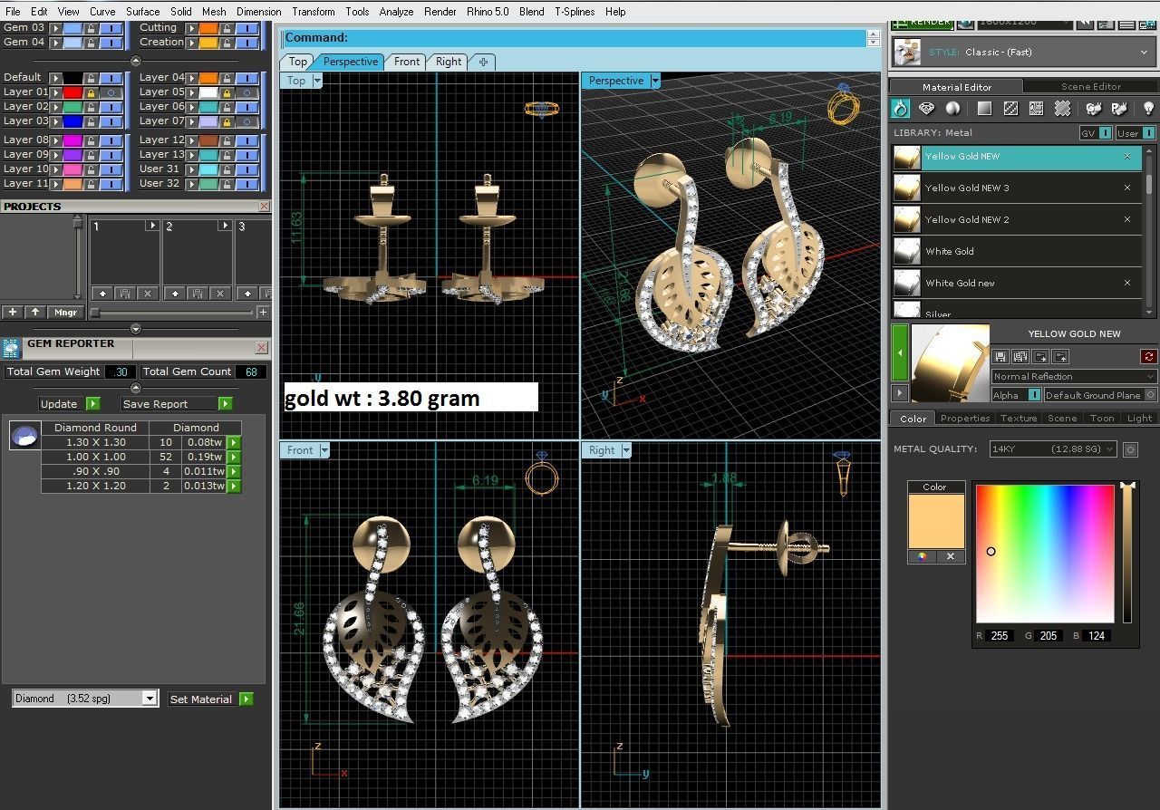 Earrings-2728 diamond earring gold 3D print model_9