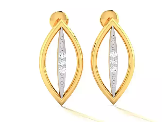 Earrings-3040 two diamond earrings gold