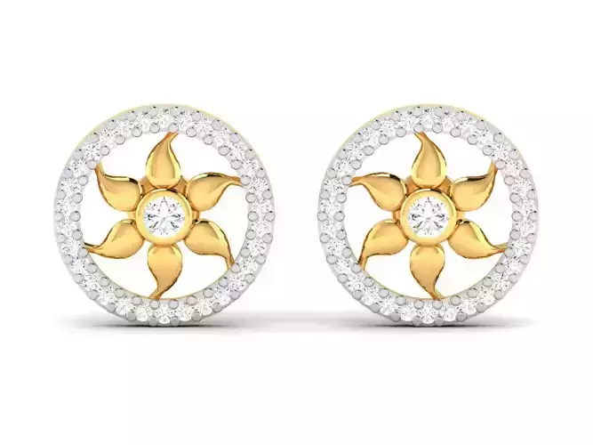 Earrings-3032 diamond flower stud earrings in gold