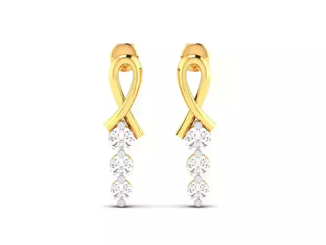 Earrings-3028 two diamond dangle earrings gold