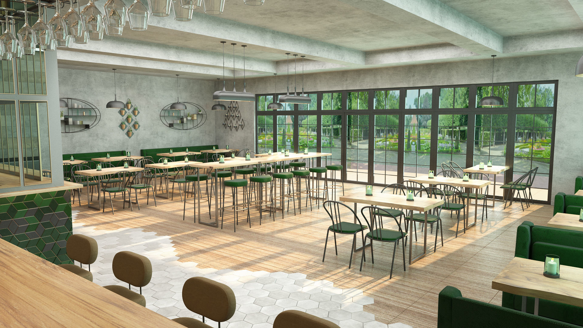 Industrial coffee bar restaurant interior design 3D model | CGTrader