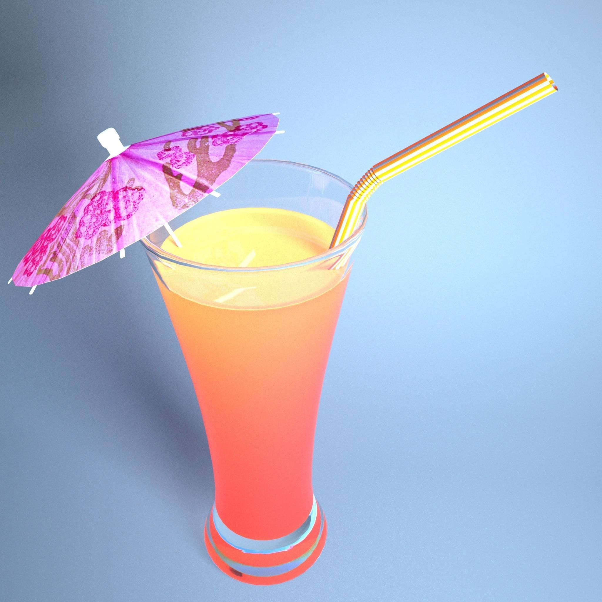 Juice cocktail with umbrella and straw Low-poly 3D model_4