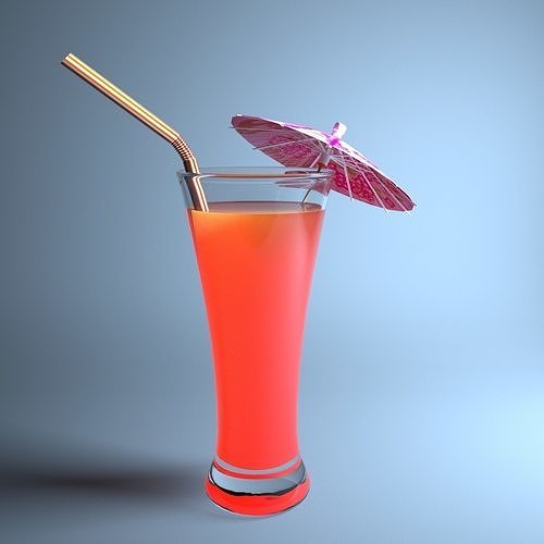 Juice cocktail with umbrella and straw Low-poly 3D model