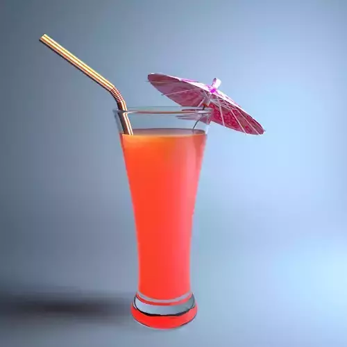 Juice cocktail with umbrella and straw