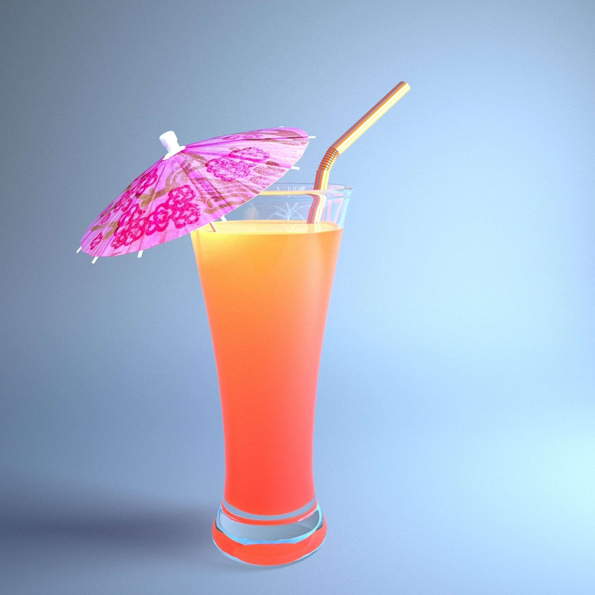 Juice cocktail with umbrella and straw Low-poly 3D model_3