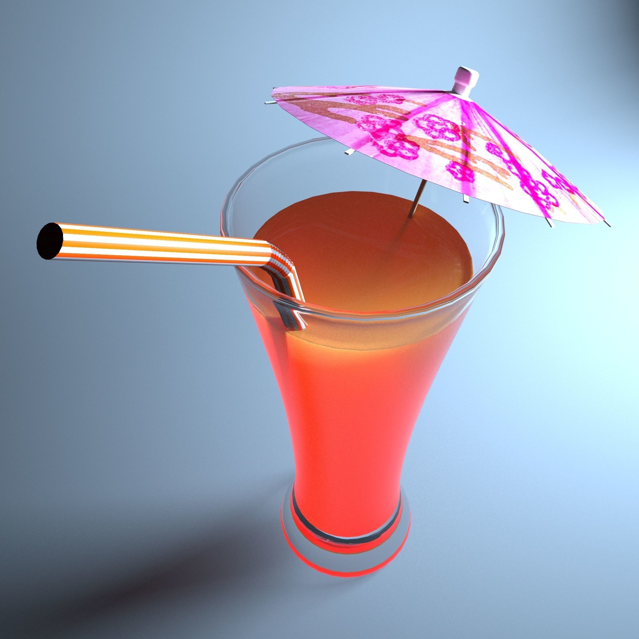 Juice cocktail with umbrella and straw Low-poly 3D model_1