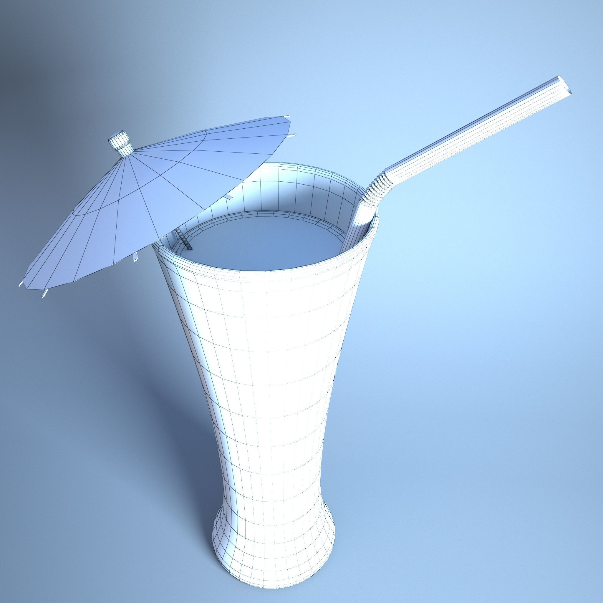 Juice cocktail with umbrella and straw Low-poly 3D model_5
