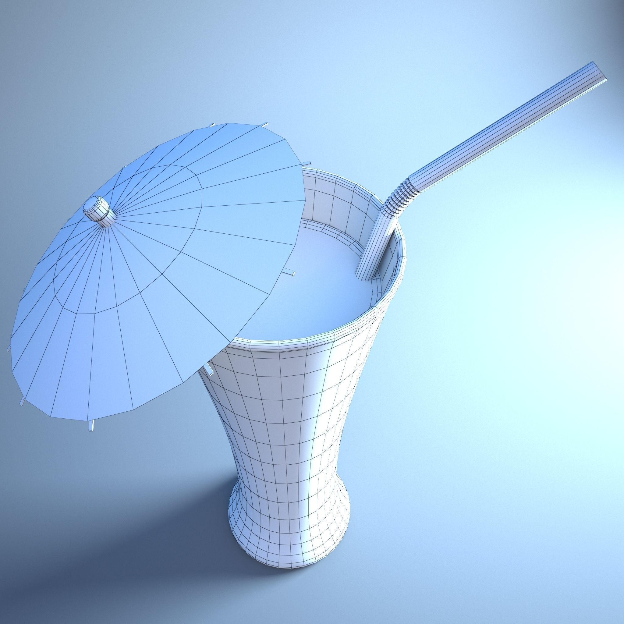 Juice cocktail with umbrella and straw Low-poly 3D model_7