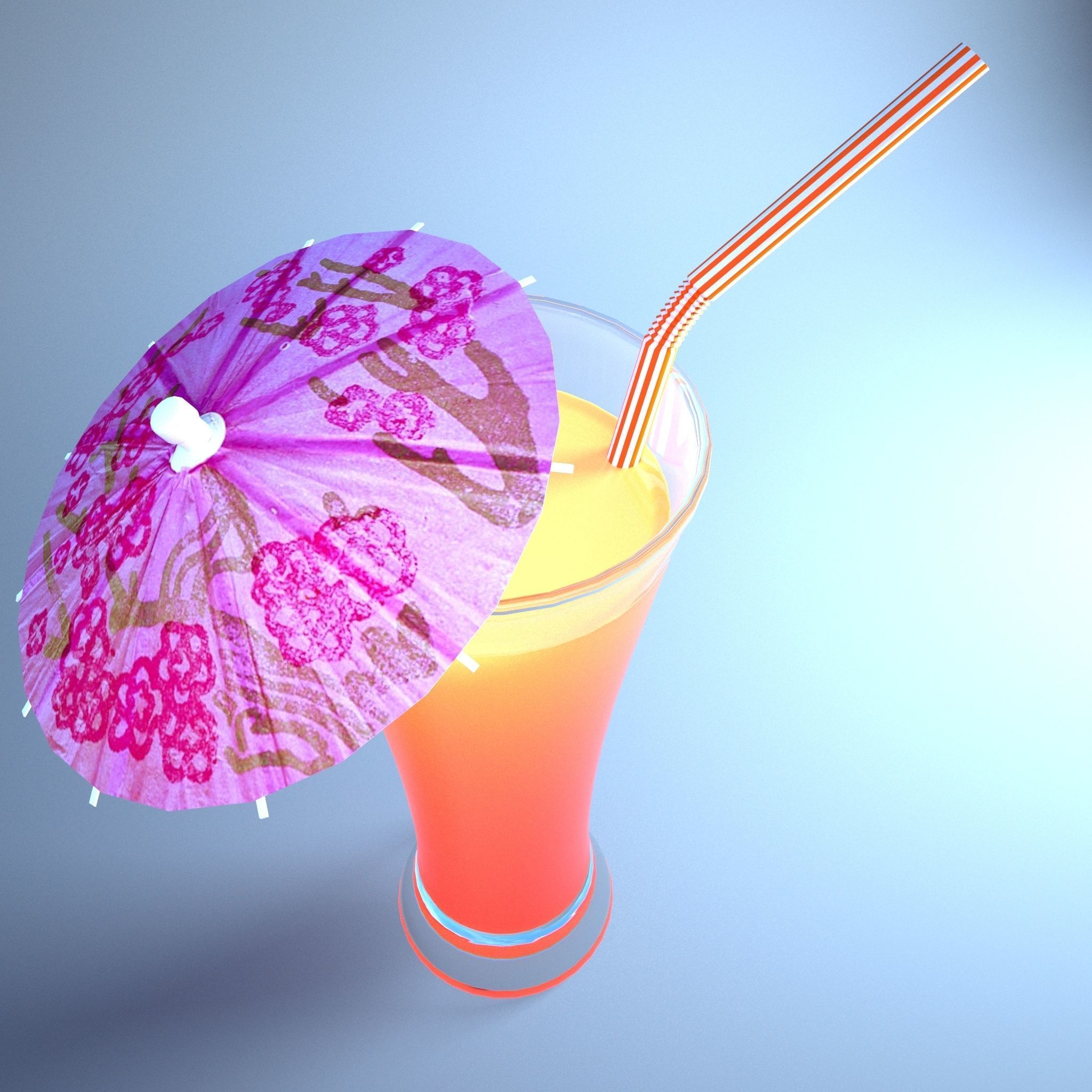 Juice cocktail with umbrella and straw Low-poly 3D model_2