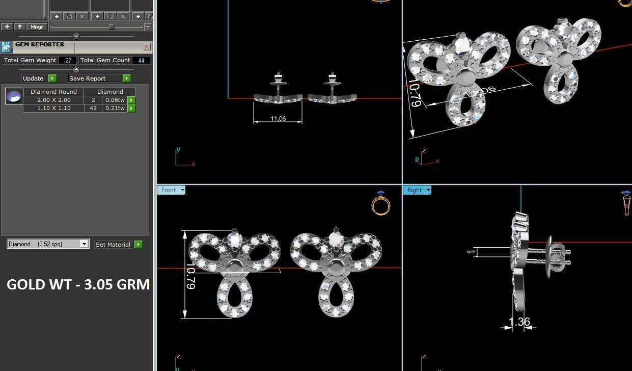 Earrings-2907 diamond stud earring 3D print model_6