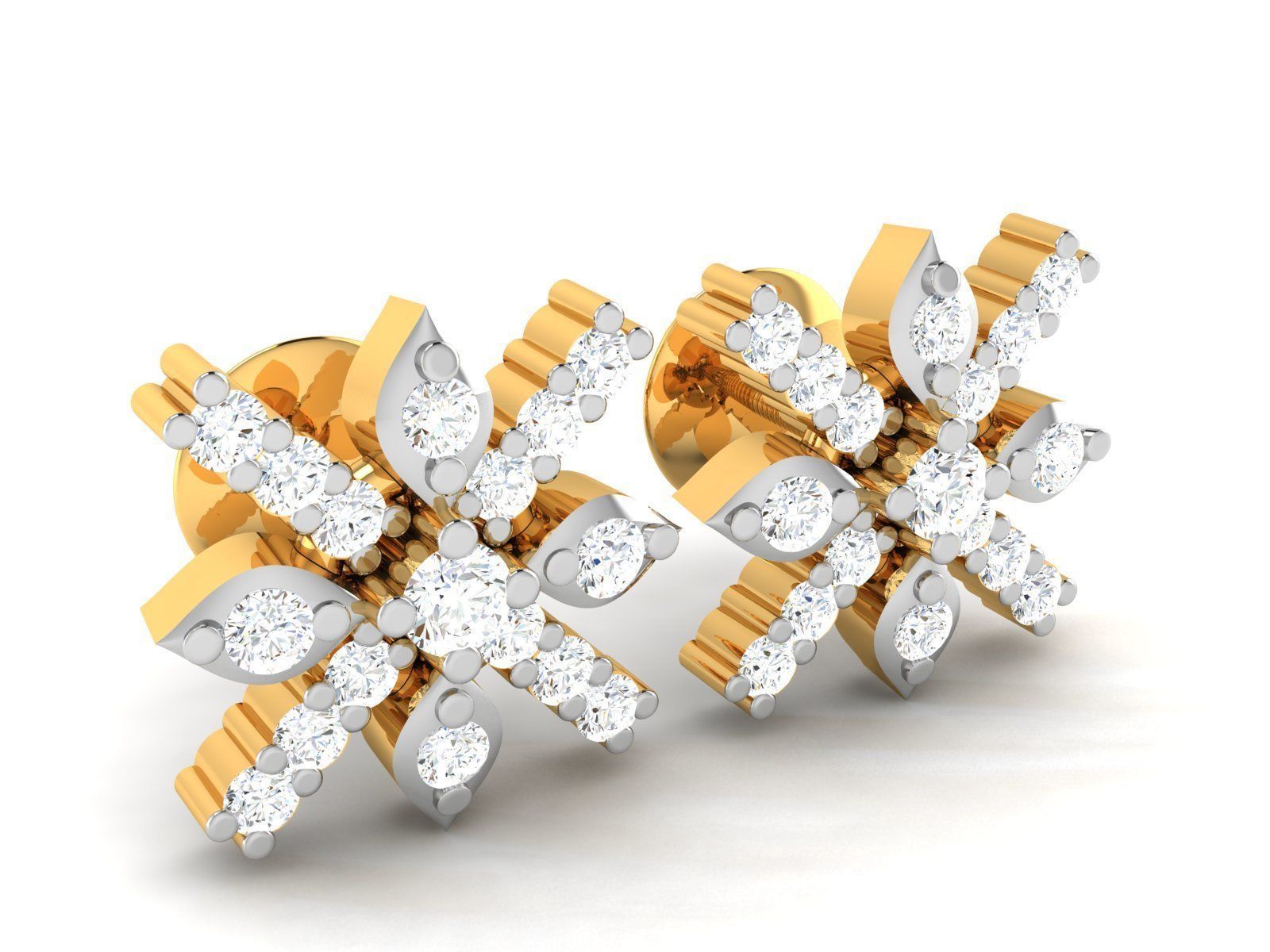 Earrings-2906 gold stud earring with diamonds 3D print model_1