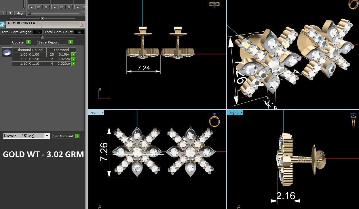 Earrings-2906 gold stud earring with diamonds 3D print model_6