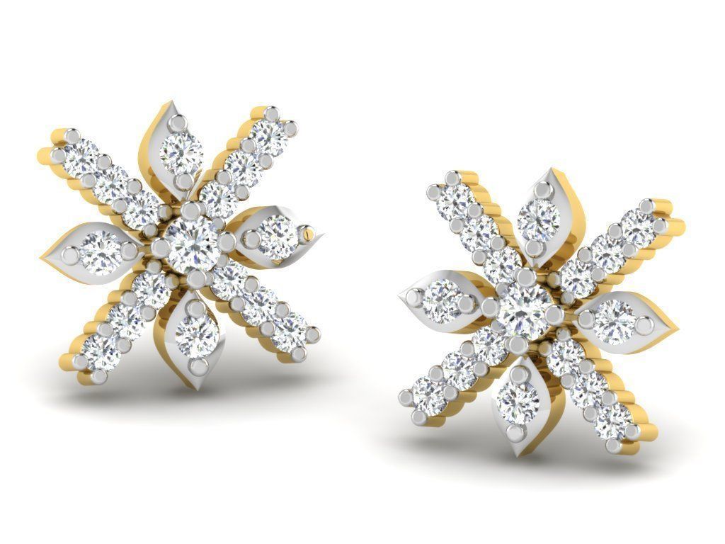 Earrings-2906 gold stud earring with diamonds 3D print model_7