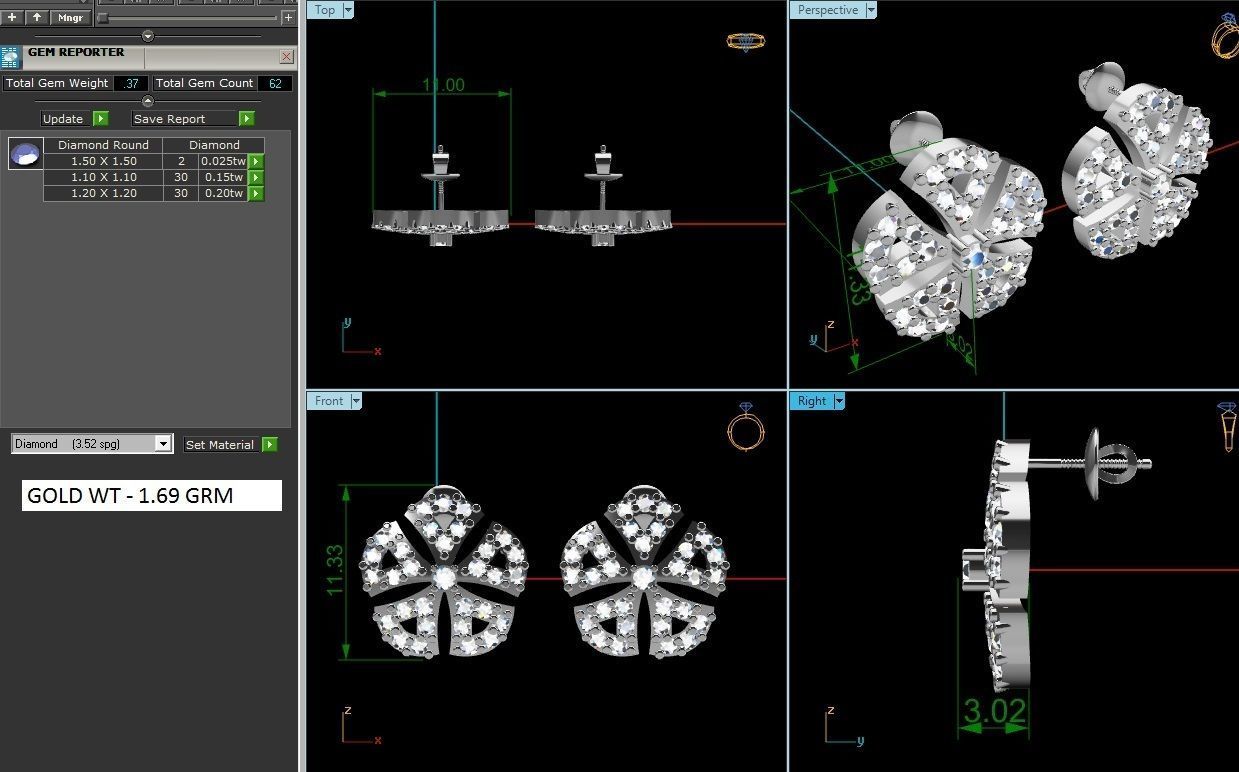 Earrings-2905 diamond stud earring 3D print model_1