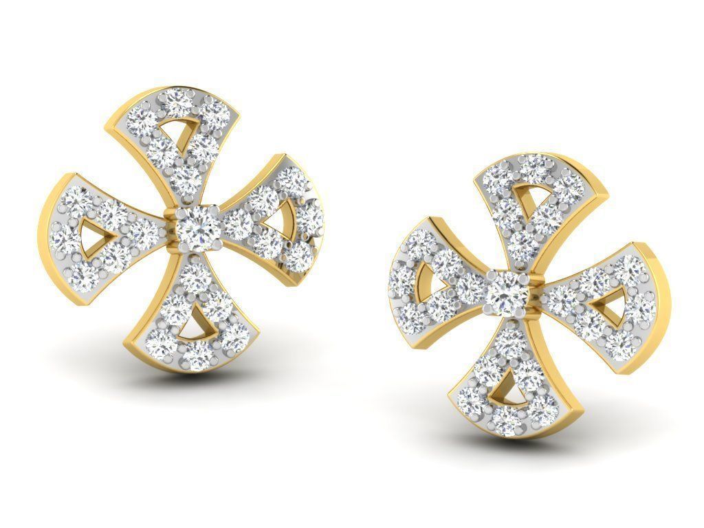 Earrings-2905 diamond stud earring 3D print model_7