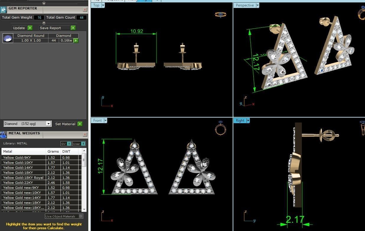 Earrings-2904 pair of earrings with diamonds in shape of tria... 3D print model_1