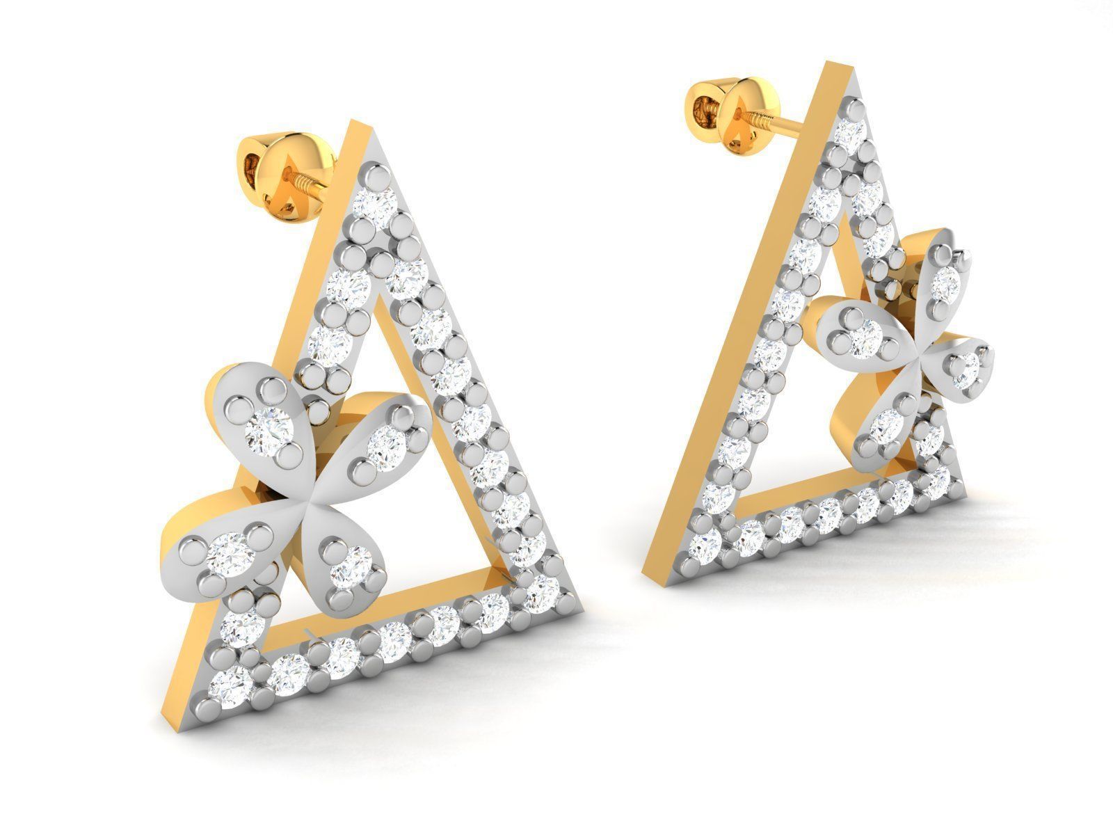 Earrings-2904 pair of earrings with diamonds in shape of tria... 3D print model_2