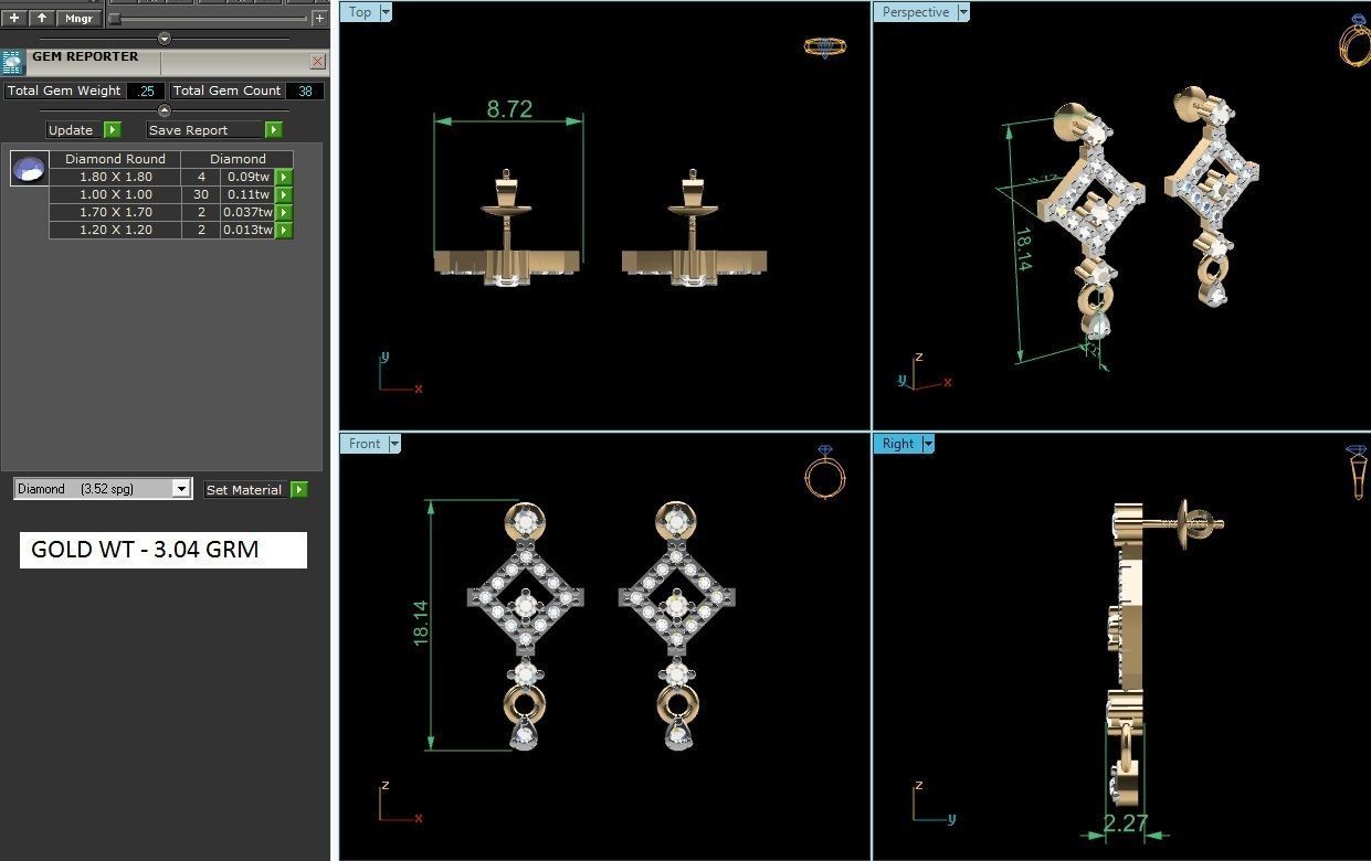 Earrings-2903 gold earring with diamonds 3D print model_1