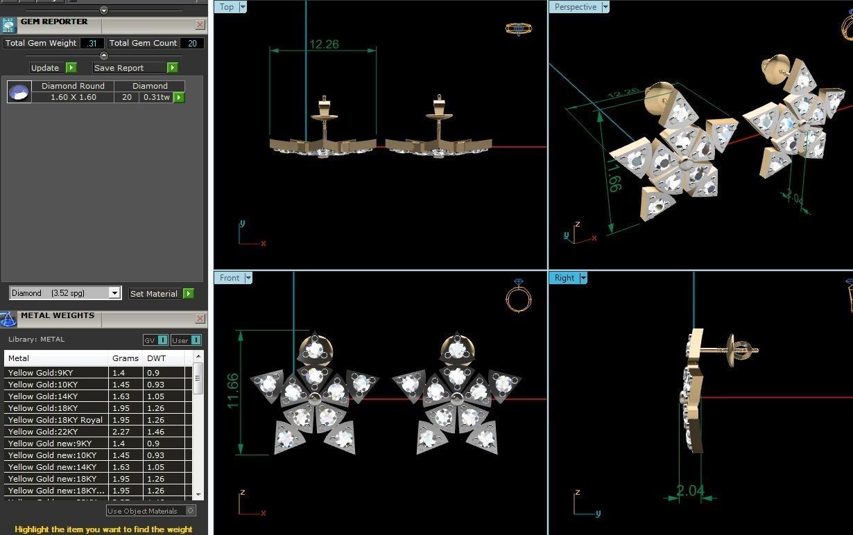 Earrings-2902 diamond earring gold 3D print model_1