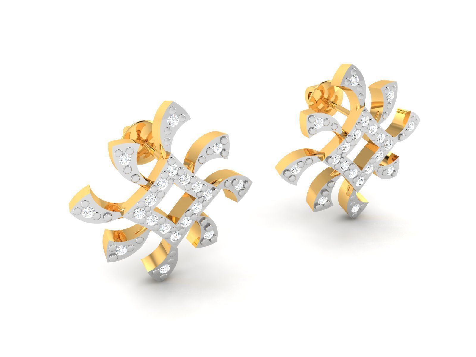 Earrings-2901 gold earring with diamonds 3D print model_2