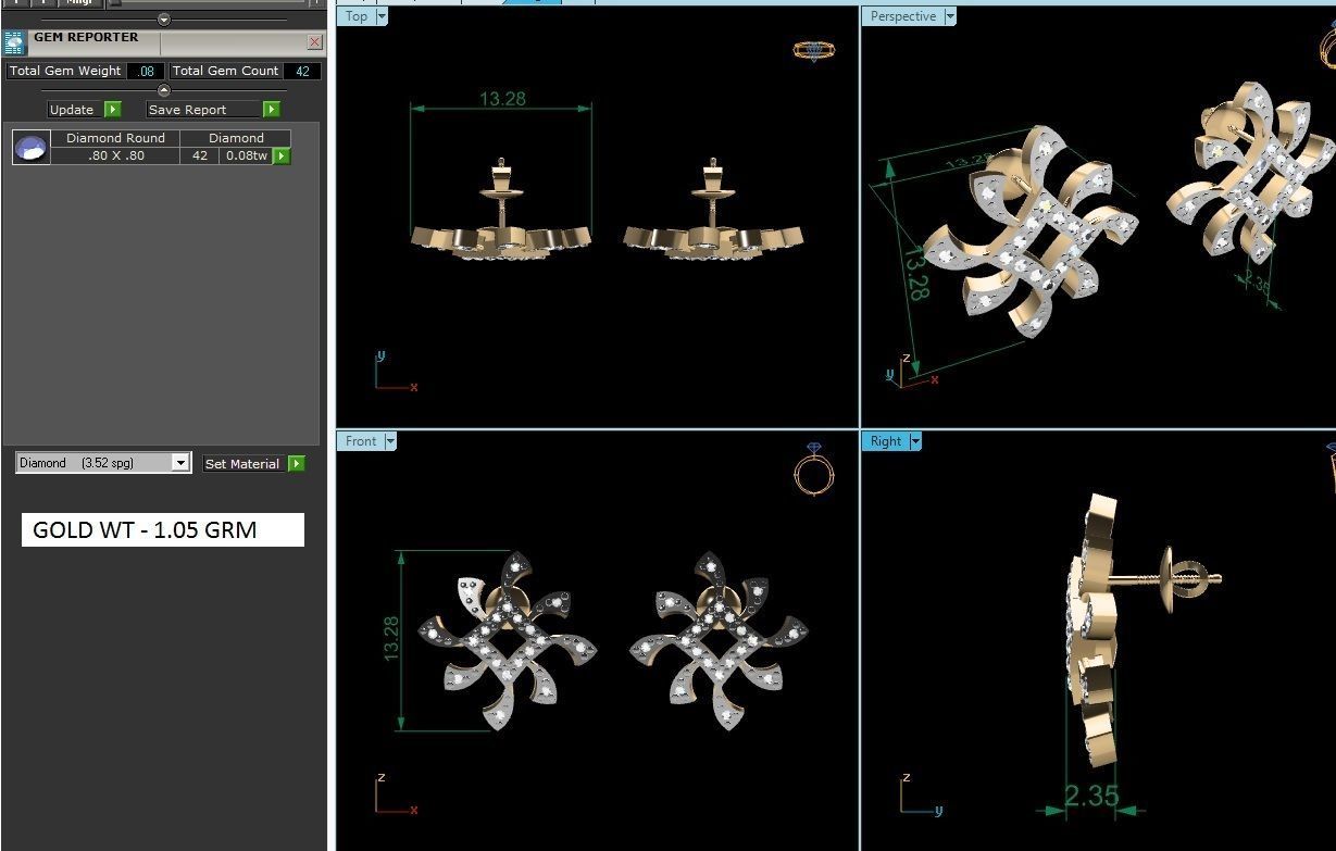 Earrings-2901 gold earring with diamonds 3D print model_1