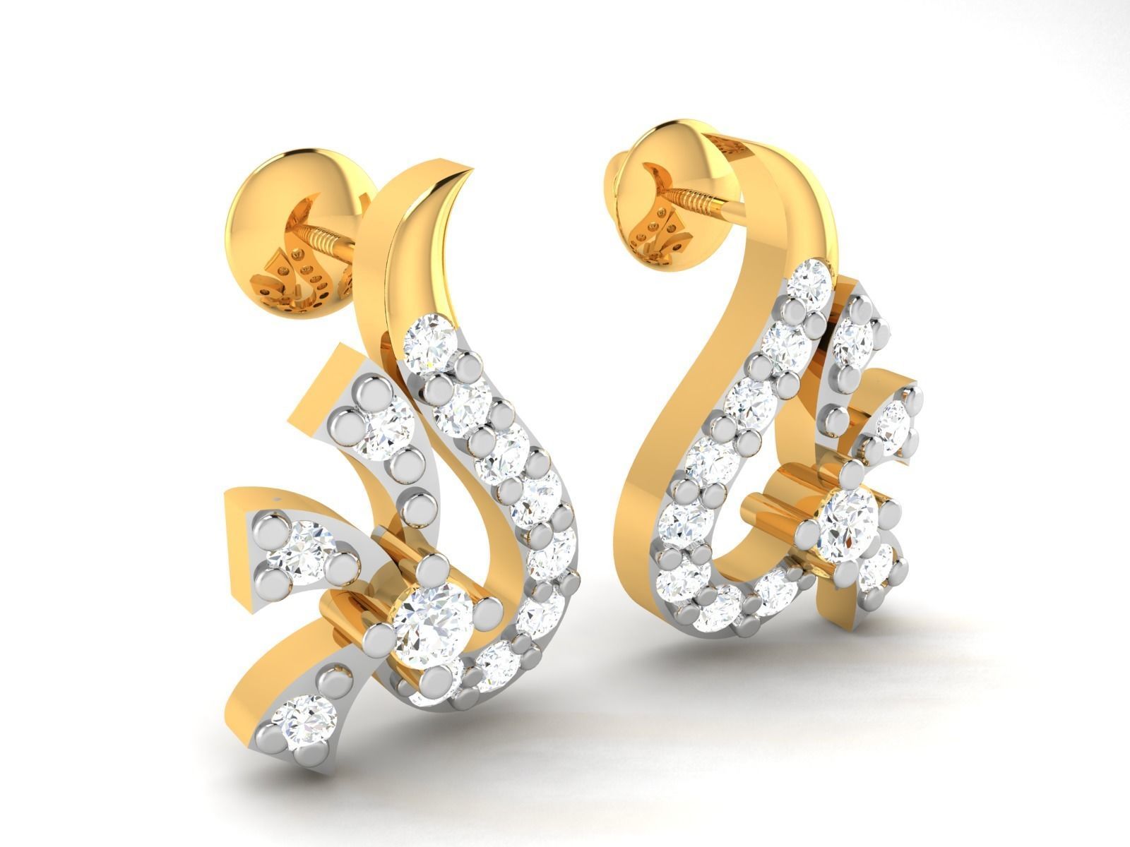 Earrings-2900 diamond earring gold 3D print model_3