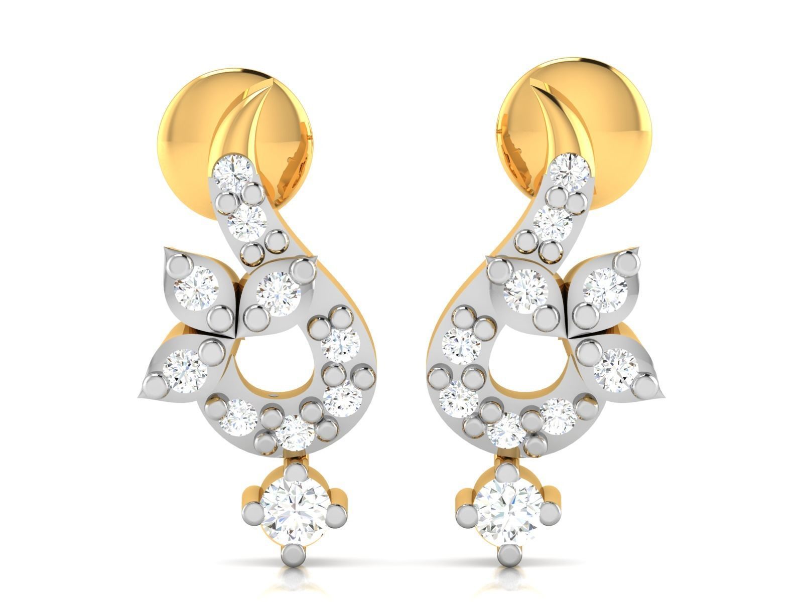 Earrings-2899 pair of diamond earrings gold and gold 3D print model_4
