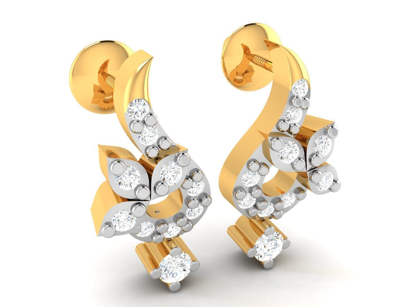 Earrings-2899 pair of diamond earrings gold and gold 3D print model_3