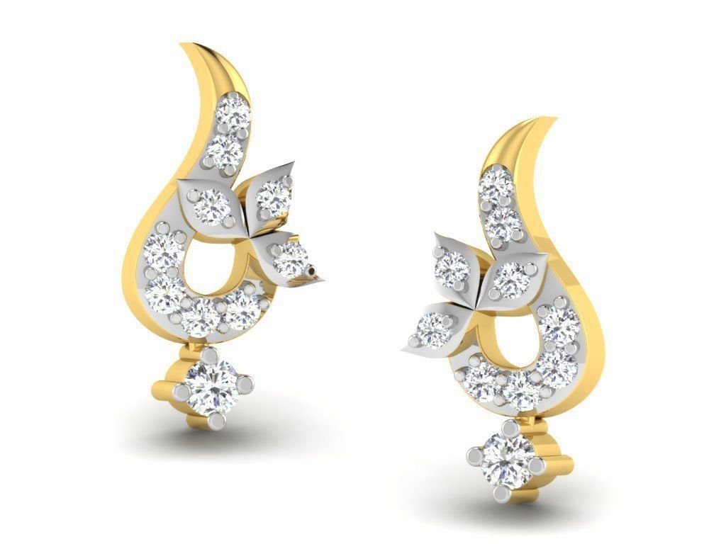 Earrings-2899 pair of diamond earrings gold and gold 3D print model_7