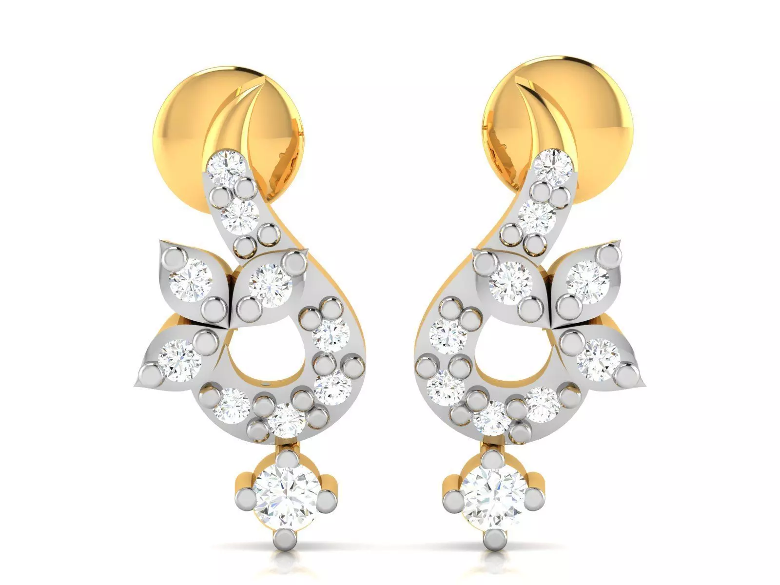 Earrings-2899 pair of diamond earrings gold and gold 3D print model_0