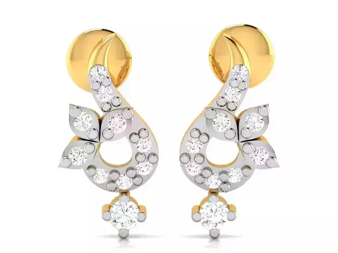 Earrings-2899 pair of diamond earrings gold and gold 3D print model