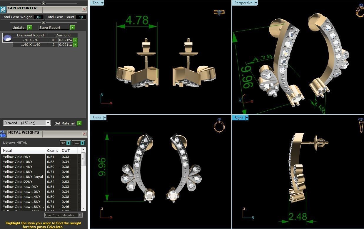 Earrings-2896 diamond earring gold 3D print model_1