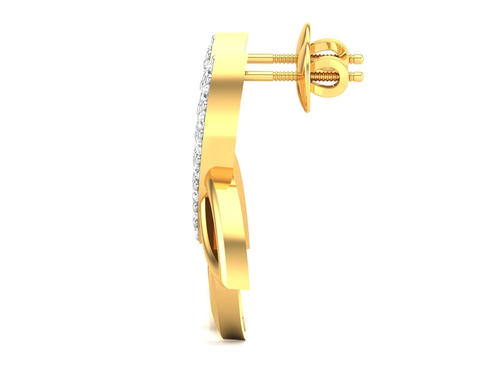 Earrings-2895 diamond leaf shaped earring gold 3D print model_5