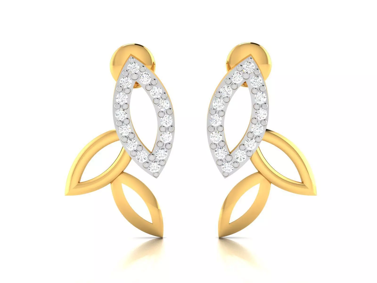 Earrings-2895 diamond leaf shaped earring gold 3D print model_0