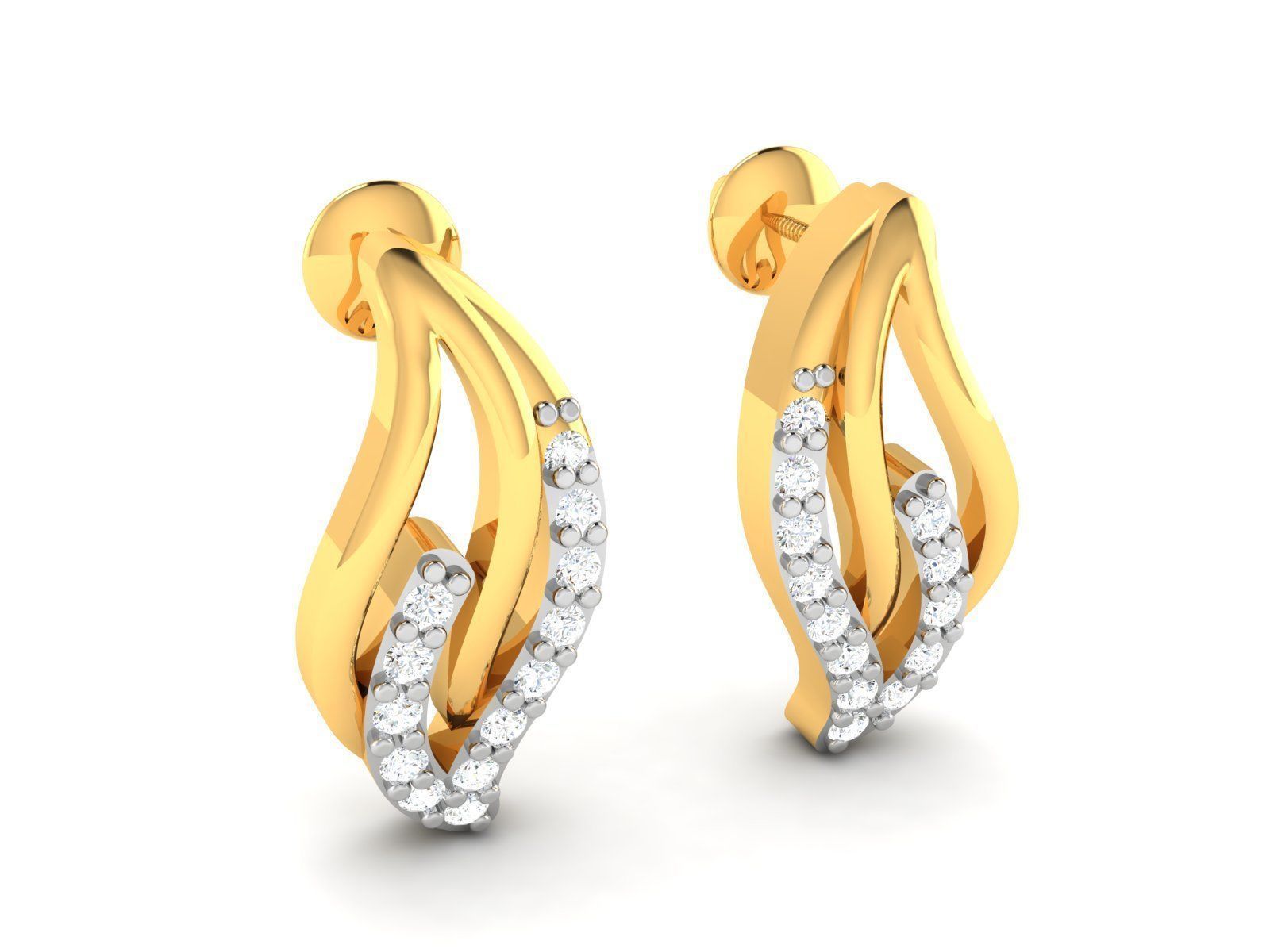 Earrings-2894 two diamond earrings gold 3D print model_3