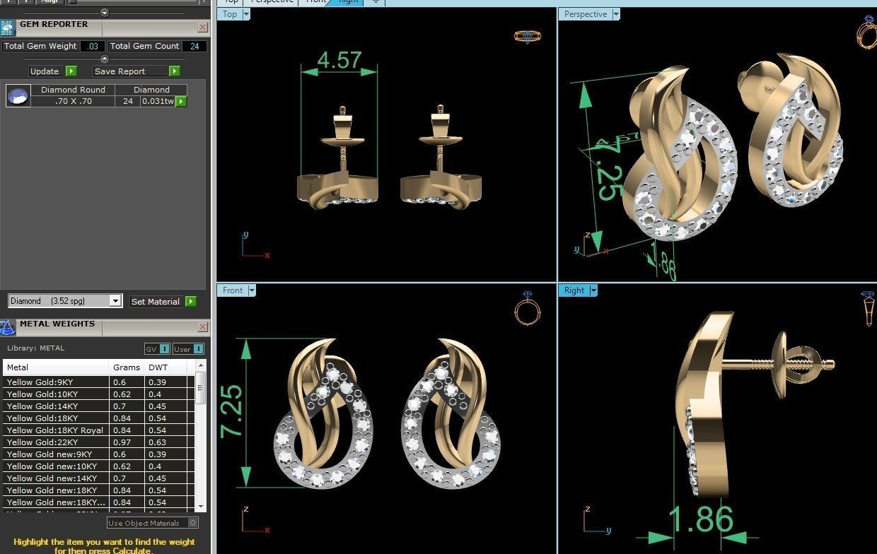 Earrings-2892 diamond earring gold 3D print model_1