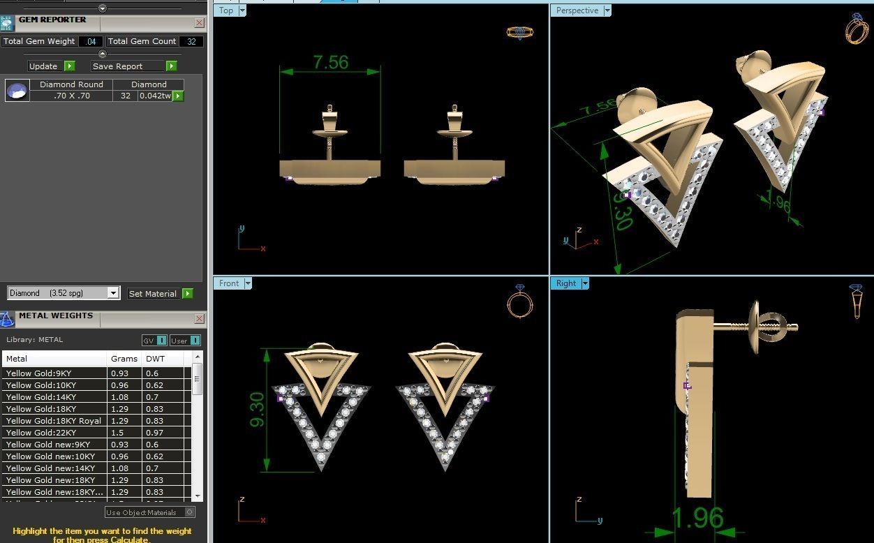 Earrings-2891 gold earring with diamonds 3D print model_1