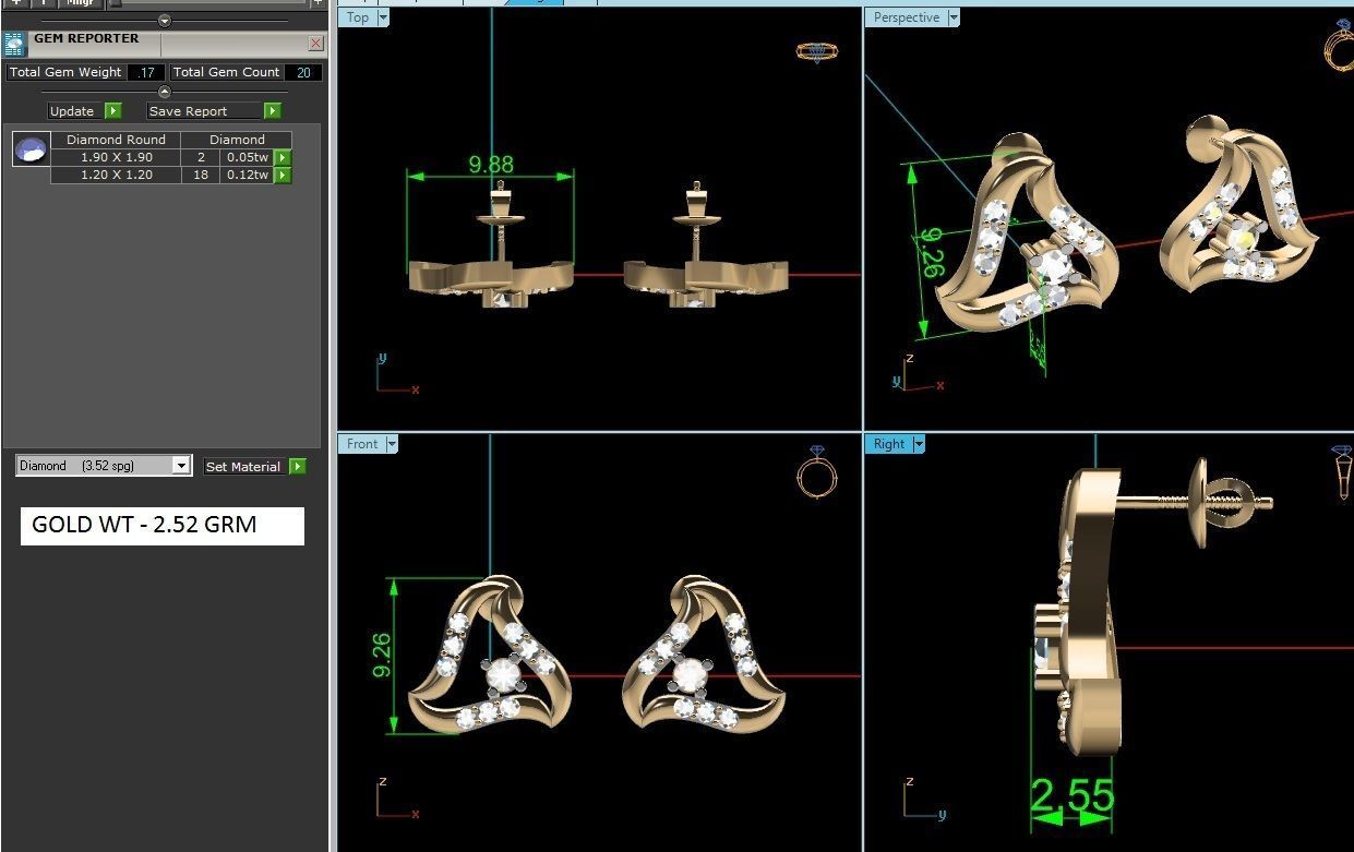 Earrings-2889 pair of gold earrings with diamonds 3D print model_1