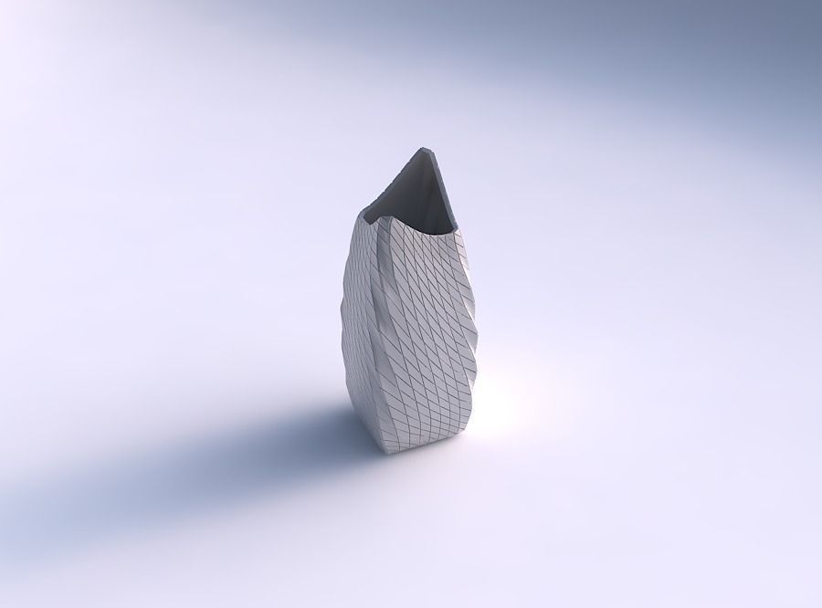 Vase double arc rectangle with twisted diagonal grid plates 3D print model_0